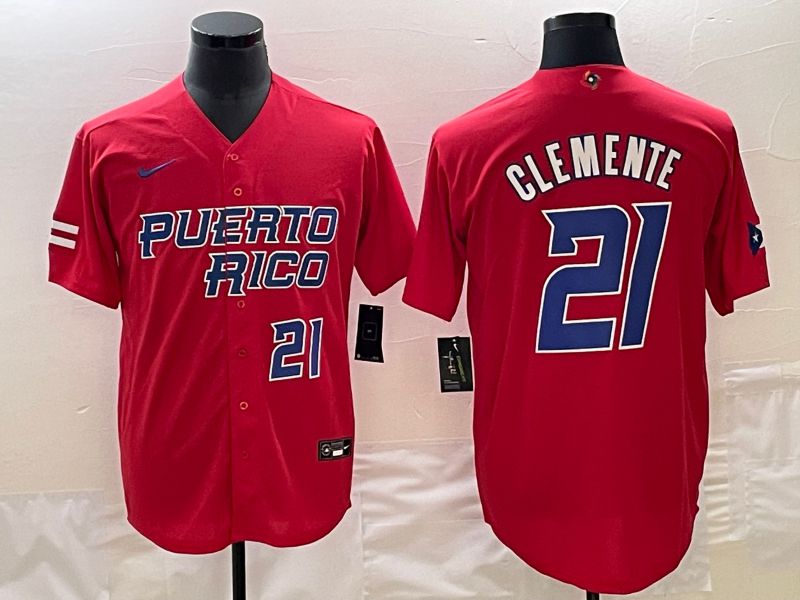 Men 2023 World Cub Puerto Rico #21 Clemente Red Nike MLB Jersey7->brooklyn nets->NBA Jersey